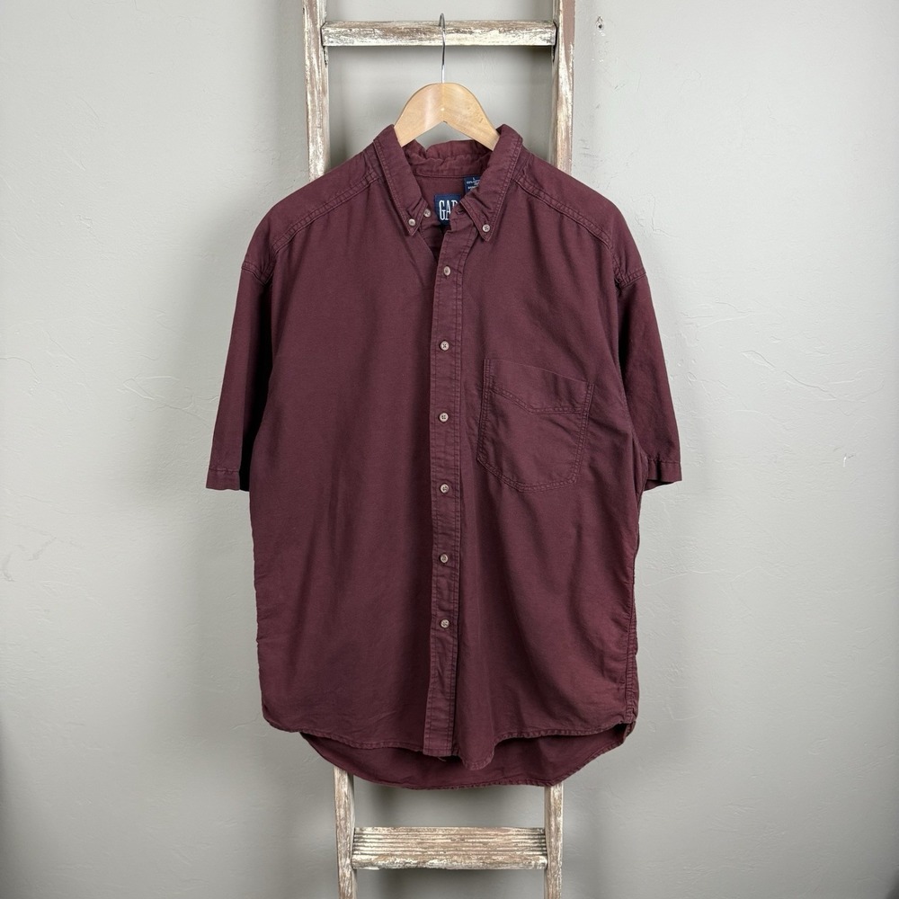 Vintage 90s‎ USA Gap Burgundy Shortsleeve Button Shirt size Large
